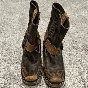 Bed Stu Brown and Black Distressed Leather Boots
